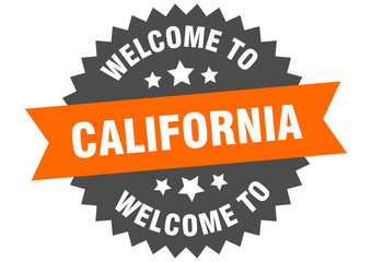 California sign. welcome to California orange sticker