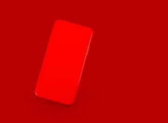New smartphone with blank screen isolated Flat 3d red