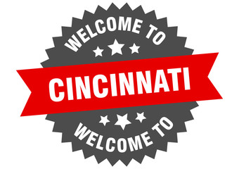 Cincinnati sign. welcome to Cincinnati red sticker