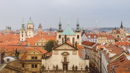 Fototapeta na wymiar Top view of old town, red roofs skyline in Prague,Czech republic