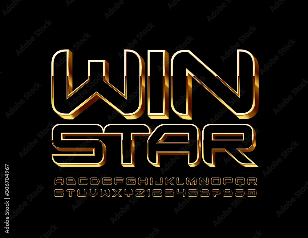 Wall mural vector chic sign win star. gold and black modern font. chic alphabet letters and numbers