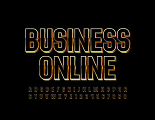 Vector stylish Emblem Business Online. Trendy Golden and Black Alphabet Letters and Numbers. Chic 3D Font.