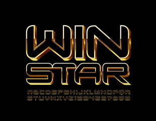 Vector chic sign Win Star. Gold and Black modern Font. Chic Alphabet Letters and Numbers