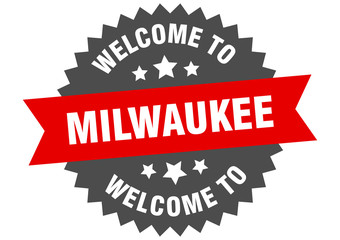 Milwaukee sign. welcome to Milwaukee red sticker