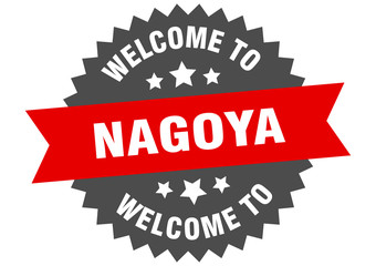 Nagoya sign. welcome to Nagoya red sticker