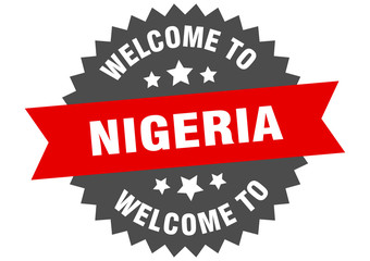 Nigeria sign. welcome to Nigeria red sticker