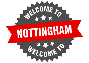 Nottingham sign. welcome to Nottingham red sticker