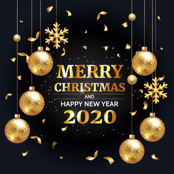 Invitation merry christmas party and happy new year 2020 poster banner and card design template. Vector Happy winter holiday greeting card design celebration party. Vecor illustration