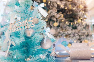 Christmas Trees with Christmas Balls in a Shopping Mall