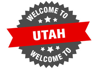 Utah sign. welcome to Utah red sticker