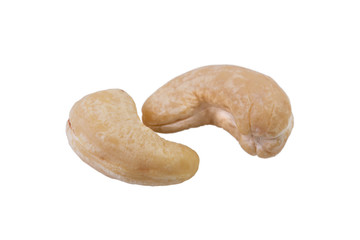 Two cashew nuts isolated on white background, beer snack