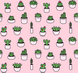 Cactus and succulent plants seamless pattern