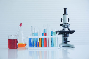 Laboratory instrument,Microscope,test tube chemical and lab glassware,chemistry reserch and development concept