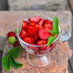 strawberry dessert - delicious fruit food, vitamins, menu concept. food background. copy space
