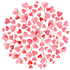 Design with watercolor pink and red hearts on white background. Love, concept art.