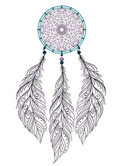 Obraz premium Dreamcatcher with feathers . Native American Indian talisman. Vector print isolated on white background. traditional art design.