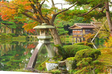 Japanese Garden at Kenrokuen Garden, Kanazawa City, Ishikawa Pref., Japan