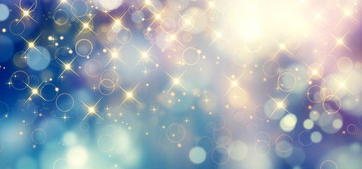 elegant blue festive background with golden glitter and stars	
