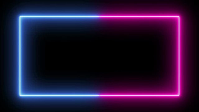 Bold Thick Neon bright blue and pink Blink Square Frame with alpha transparent black&white background.  Winking flashes fluorescent bulb with empty space for your text or media.