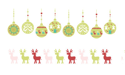 Cornice con palline natalizie decorate e renne colorate
