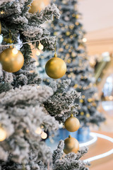 Christmas Trees with Christmas Balls in a Shopping Mall