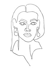 Modern poster with linear abstract woman faces. Continuous line art. One line drawing. Minimalist graphic.