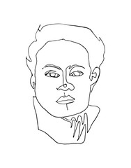 Modern poster with linear abstract woman faces. Continuous line art. One line drawing. Minimalist graphic.