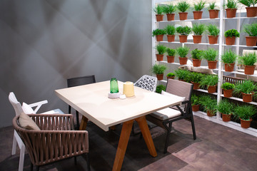 Table with chairs in a cozy cafe