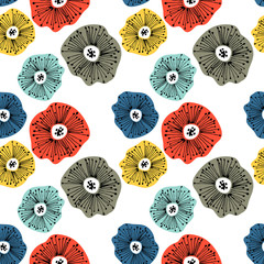 Seamless pattern with abstract flowers. Avan-garde cute cartoon background. Abstractionism style.