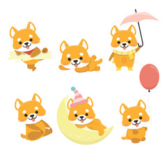 Obraz na płótnie Canvas Shiba Inu Dog Cartoon Set Vector..