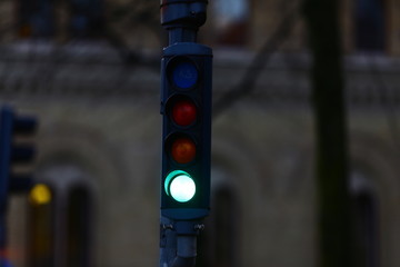 Traffic lights, stop sign for pedestrians