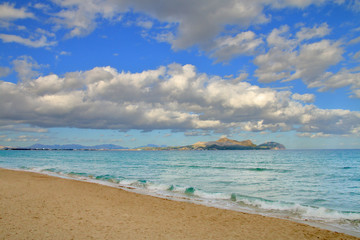 Seascape of a deserted beach on the island of Palma de Mallorca.