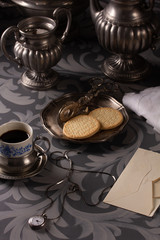 Still life with coffee and a letter in retro style