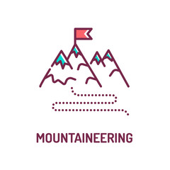 Mountaineering color line icon. Winter kind of sport. Include traditional outdoor climbing, skiing. Pictogram for web page, mobile app, promo. UI UX GUI design element. Editable stroke.
