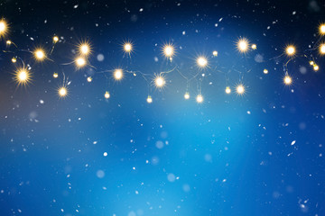 Naklejka na ściany i meble Beautiful background with Christmas light garland with copy space. Holidays concept. 