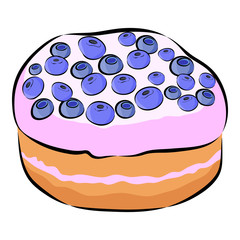 Cake with blueberry and cream isolated on the white background. Menu or Web sites with Desserts.