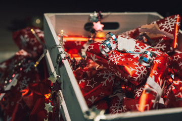 Beautiful advent calendar closeup with bright red colors and a nice decoration for christmas -  Anticipation is the greatest joy