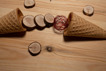  ice cream cone on a wooden table