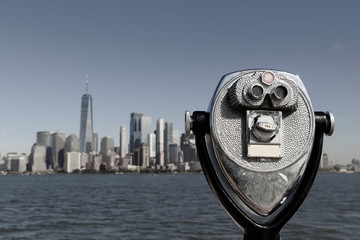 Binoculars with Lower Manhattan skyline