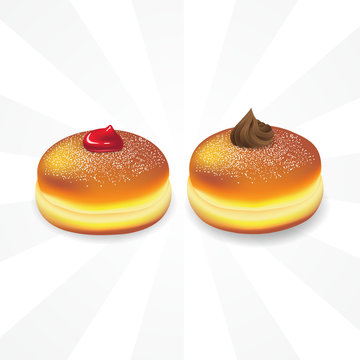 Donuts for Hanukkah on an isolated background. Vector image.