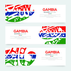 Banner Flag of Gambia ,Contain Random Arabic calligraphy Letters Without specific meaning in English ,Vector illustration