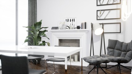 Modern design living room interior with beautiful view . 3D rendering