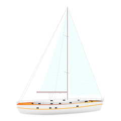 Sailing yacht isolated on the white background. Flat style.