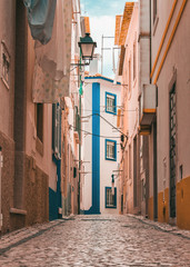 Fototapeta na wymiar Narrow portugal street with warm tones