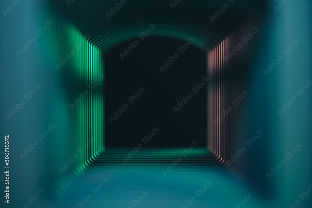 Poster beautiful abstract gray tunnel with color light on a black end background.