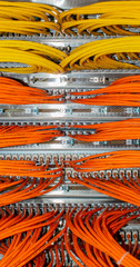Netzwerk Switch und Netzwerkkabel RJ45 Patchkabel in einem Rechenzentrum