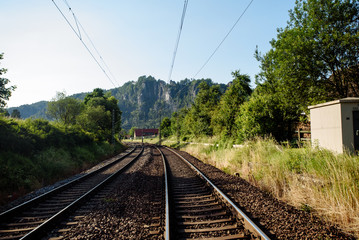 Fototapeta na wymiar Transport perspective Railroad in mountain
