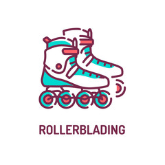 Rollerblading color line icon on white background. Riding and stunts on roller skates. Participation in competitions. Pictogram for web page, mobile app, promo. UI UX GUI design element.