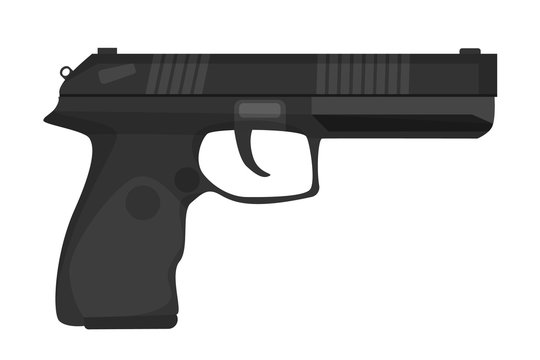 Black pistol vector isolated. Handgun, weapon silhouette. Military