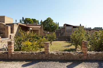 Fototapeta na wymiar Casa dell'Albergo in Ancient Ercolano (Herculaneum) city ruins.